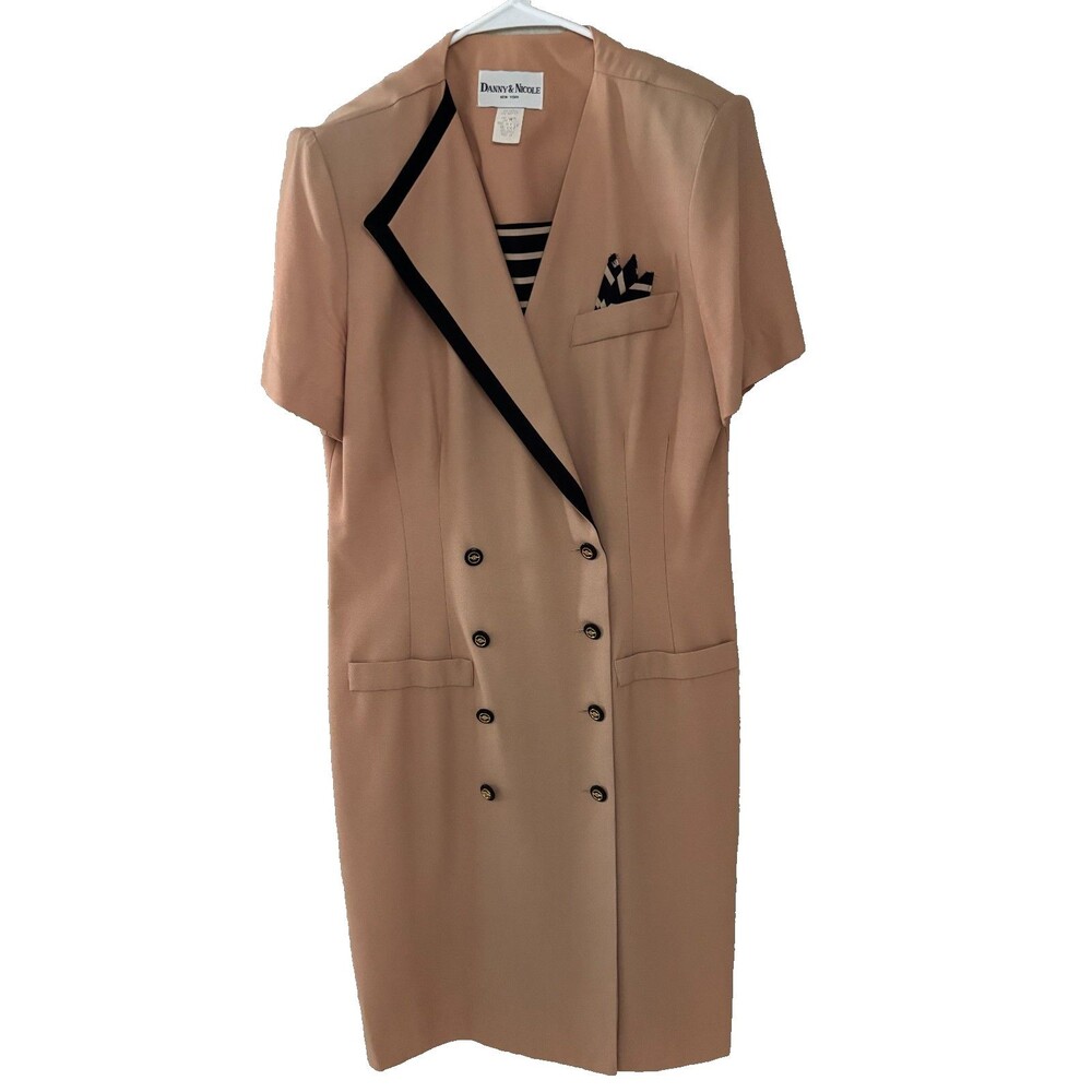Danny & Nicole Dress Womens sz14 Brown Beige Business Dress black stripe accents
